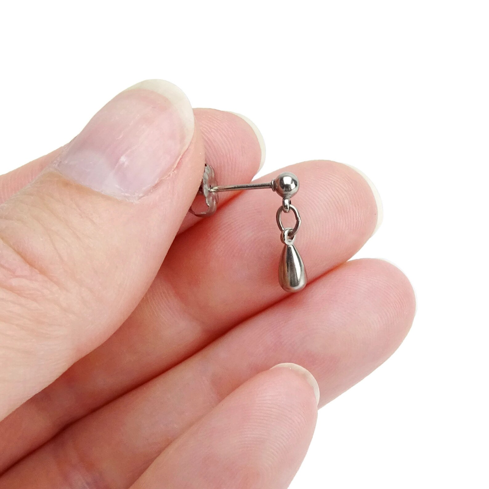Titanium Teardrop Stud Earrings Tiny Teardrop Ball Studs Etsy