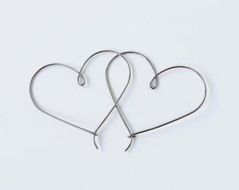 Medium Heart Hoops Niobium Hoop Earrings, Silver Gray Niobium Heart Hoop Earrings, Nickel Free Hypoallergenic Earrings for Sensitive Ears