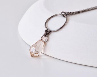 Light Silk Teardrop Titanium Necklace, Austrian Crystal Pure Titanium Chain, Hypoallergenic Nickel Free Niobium Necklace for Sensitive Skin