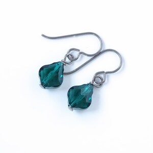 Emerald Green Baroque Crystal Titanium Earrings, European Crystal, Hypoallergenic Nickel Free Niobium Earrings for Sensitive Ears image 7