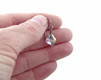Baroque Crystal Aurora Borealis Titanium Earrings, Clear AB European Crystal Hypoallergenic Nickel Free Niobium Sensitive Ears Earrings
