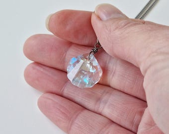 Crystal Shimmer Shell Crystal Titanium Necklace, Niobium Wire Wrapped European Crystal, Hypoallergenic Nickel Free Chain for Sensitive Skin