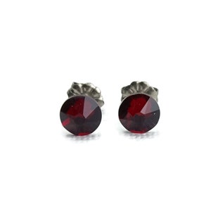Garnet Red Studs Titanium Post Earrings, 6.5mm Deep Red Crystal Posts, Hypoallergenic Nickel Free Stud Earrings for Sensitive Ears image 3