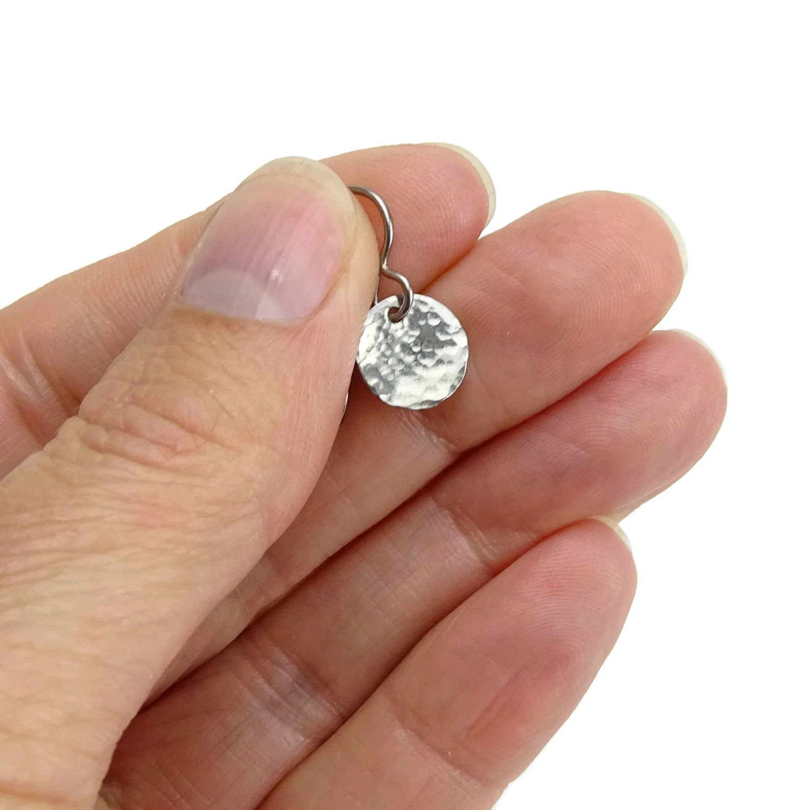 Titanium Earrings Tiny Disc Hammered Hypoallergenic Silver Etsy