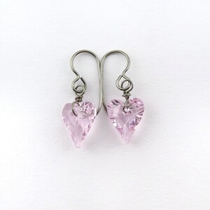 Rosaline Pink Heart Titanium Earrings, Love Heart Crystal Earrings, Niobium Earrings for Sensitive Ears, Hypoallergenic Nickel Free Earrings image 7