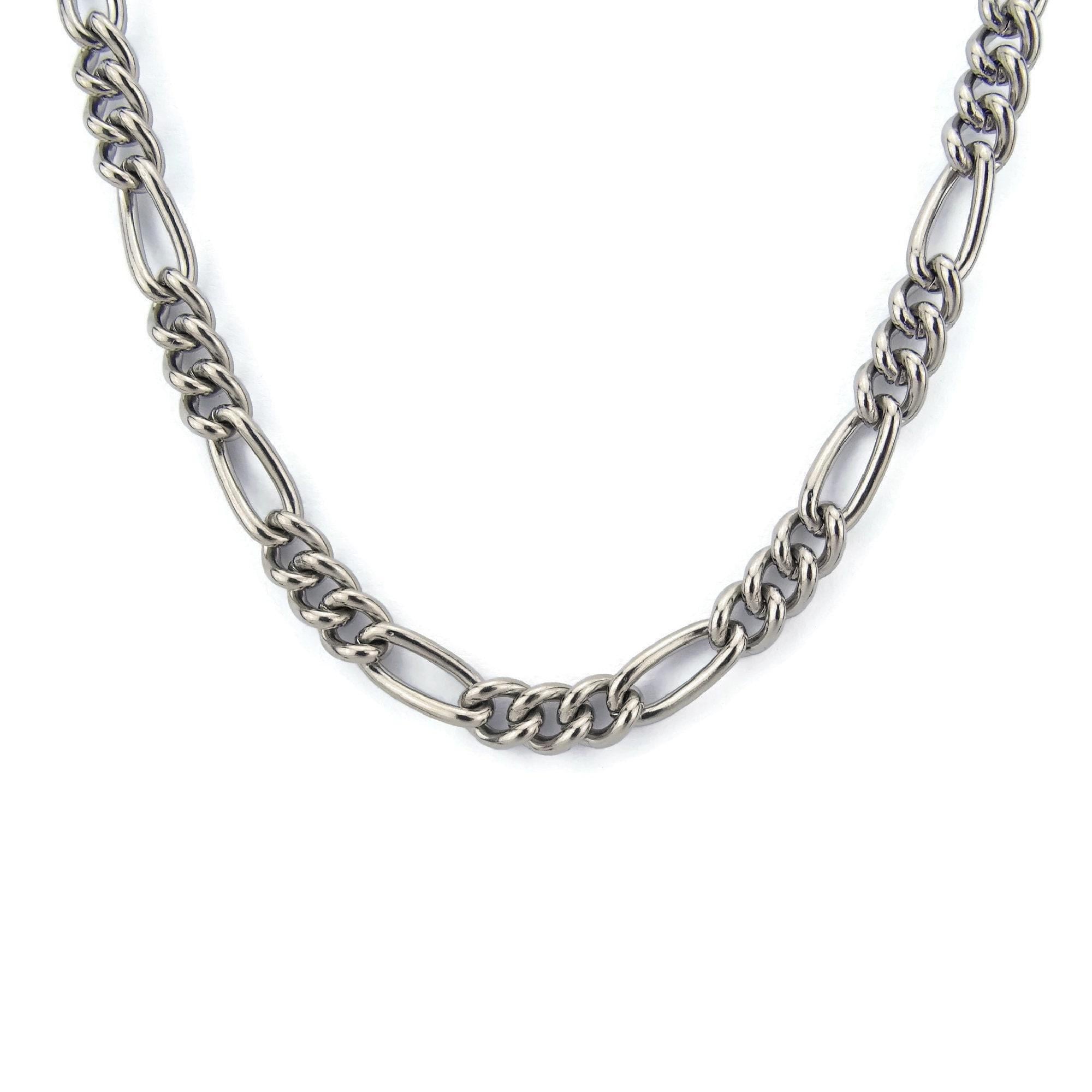 Mens Titanium Necklace Figaro Style, Pure Titanium 5.8 Mm Chain