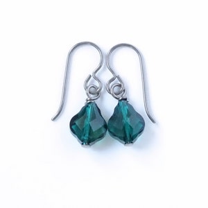 Emerald Green Baroque Crystal Titanium Earrings, European Crystal, Hypoallergenic Nickel Free Niobium Earrings for Sensitive Ears image 5