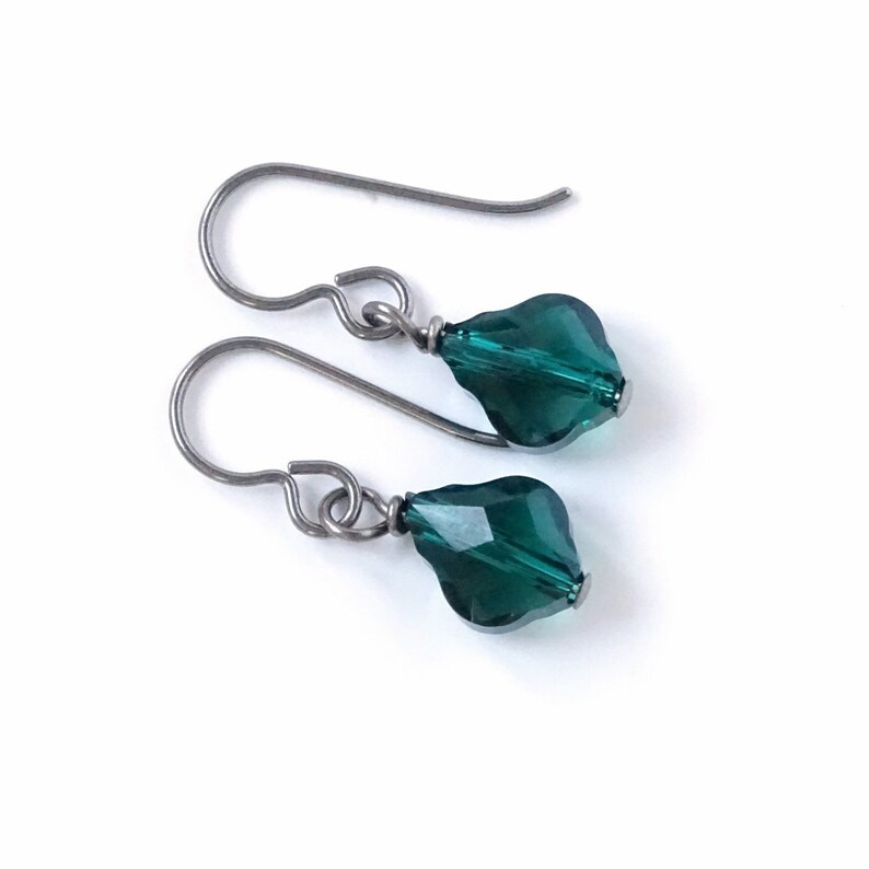 Emerald Green Baroque Crystal Titanium Earrings, European Crystal, Hypoallergenic Nickel Free Niobium Earrings for Sensitive Ears image 1