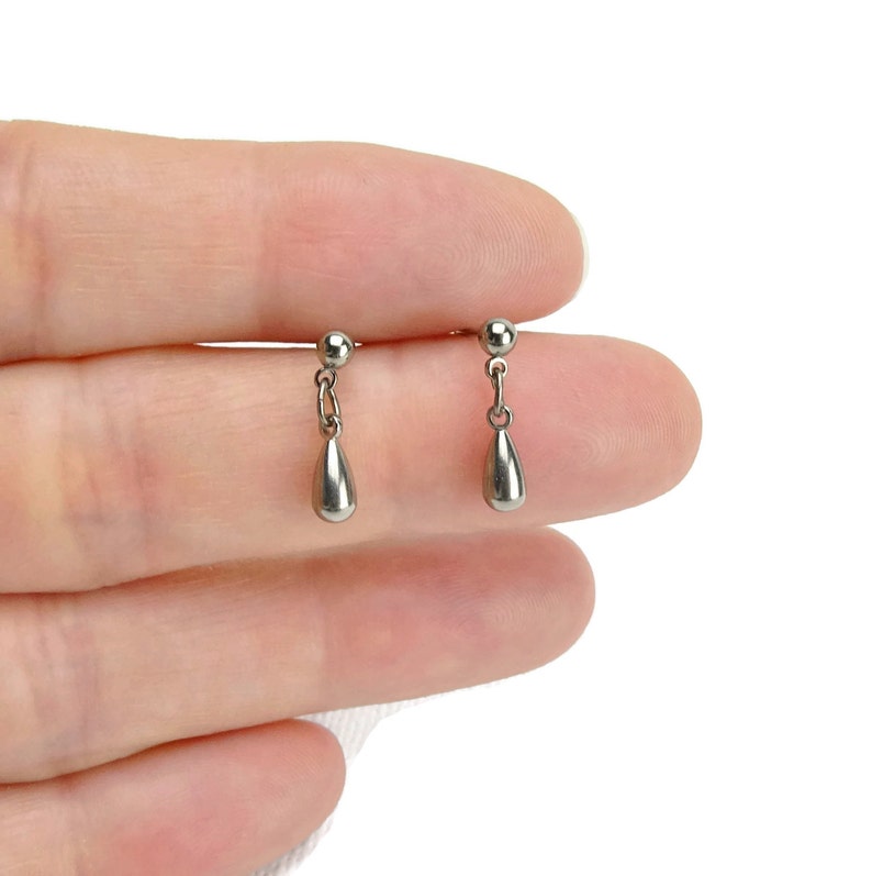 Titanium Teardrop Stud Earrings Tiny Teardrop Ball Studs Etsy