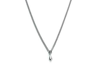 Tiny Teardrop Titanium Necklace, Nickel Free Pure Titanium Droplet Necklace, Hypoallergenic Titanium Drop Chain Necklace for Sensitive Skin