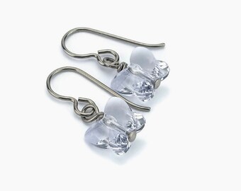 Titanium Earrings Mauve Butterfly Crystal, Smoky Mauve European Crystal Butterfly Sensitive Ears Earrings for Girls, Pale Purple