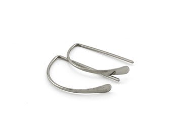 Niobium Half a Hoop Threader Earrings, Nickel Free D Shaped Slider Earrings, Silver Niobium Small Open Hoops, Hypoallergenic Semi Circle