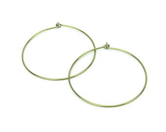 Niobium Hoop Earrings Gold Extra Large Niobium Hoops, No Nickel Hypoallergenic Hoops For Sensitive Ears, Nickel Free 1.5 Inch Hoop Earrings