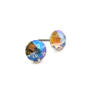 Silk Shimmer Studs Titanium Post Earrings, Pure Titanium Golden Crystal Posts, Hypoallergenic Nickel Free Stud Earrings for Sensitive Ears