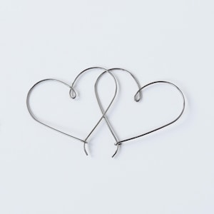 Medium Heart Hoops Niobium Hoop Earrings, Silver Gray Niobium Heart Hoop Earrings, Nickel Free Hypoallergenic Earrings for Sensitive Ears