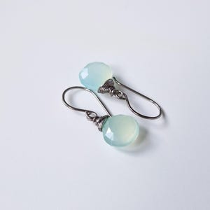 Green Chalcedony Titanium Earrings, Niobium Wire Wrapped Seafoam Green Gemstone Earrings for Sensitive Ears, Hypoallergenic Nickel Free