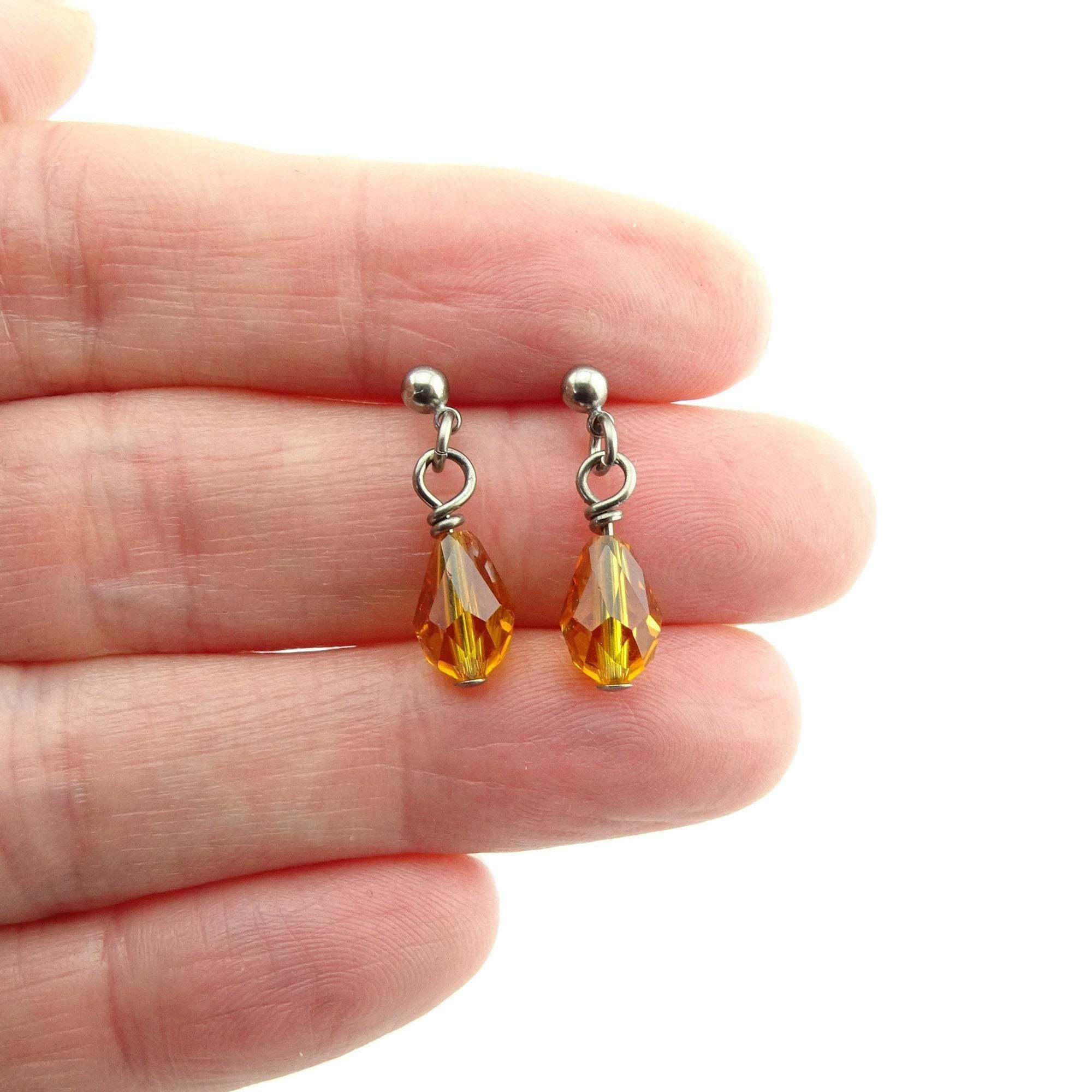 TPSEWXL Gold Plated Yellow Gemstone Dangle Earrings For Women - Boho Statement Earrings For Sensitive Ears - View #6