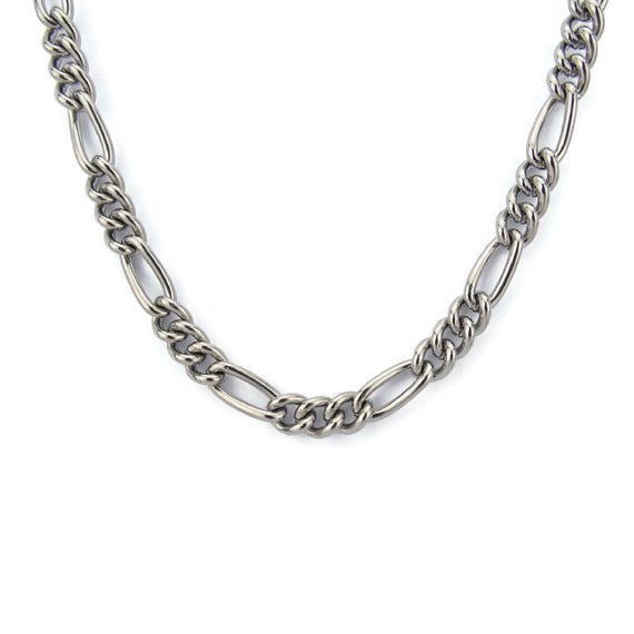 Mens Titanium Necklace Figaro Style, Pure Titanium Mm Chain