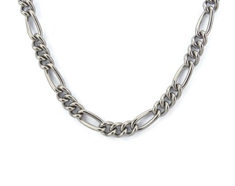 Mens Titanium Necklace Figaro Style, Pure Titanium 5.8 mm Chain Necklace for His Sensitive Skin, Robust Chain Titanium Necklace for Him