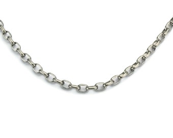 Half Round Oval Link Titanium Necklace, Pure Titanium Chain 4mm Necklace for Sensitive Skin, Hypoallergenic Nickel Free Titanium Jewelry