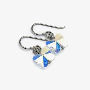 Titanium Earrings Aurora Borealis Crystal Butterfly, Clear Aurora Borealis Crystal European Butterfly Sensitive Ears Earrings for Girls