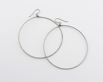 Large Dangle Niobium Hoops, Titanium Hoop Earrings for Sensitive Ears, Nickel Free Hypoallergenic Big Hoops, Silver Gray Niobium,