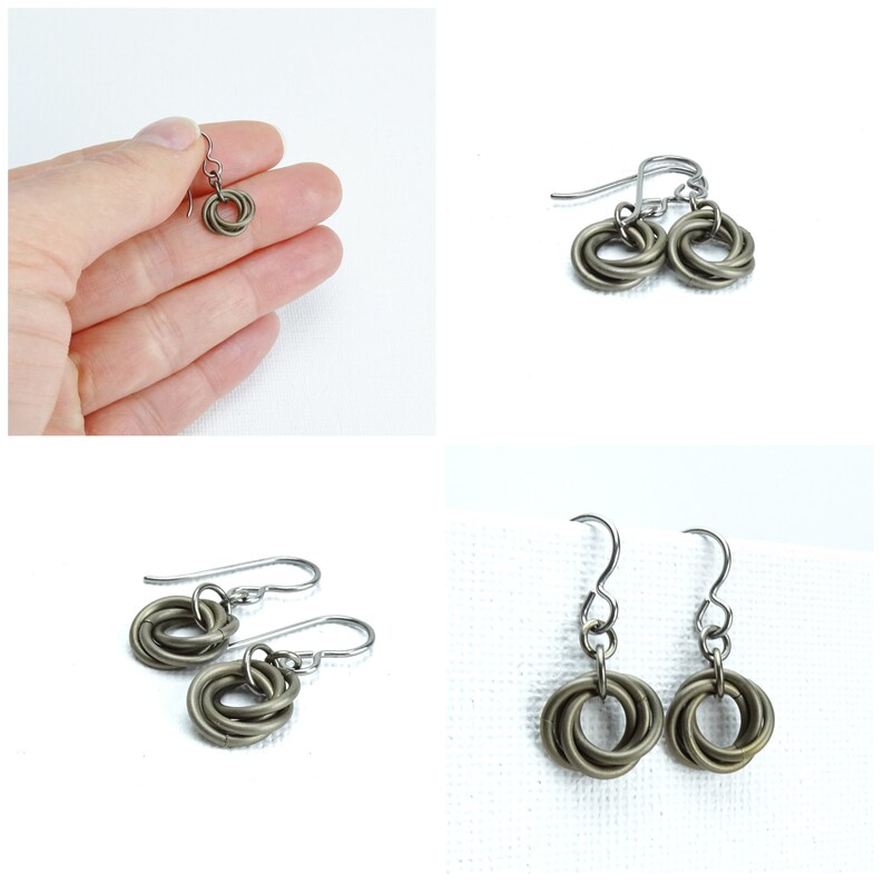 Bronze Color Niobium Earrings for Sensitive Ears, Mobius Love Knot, Brown Chainmaille Nickel Free Hypoallergenic Earrings, Titanium Earrings image 7