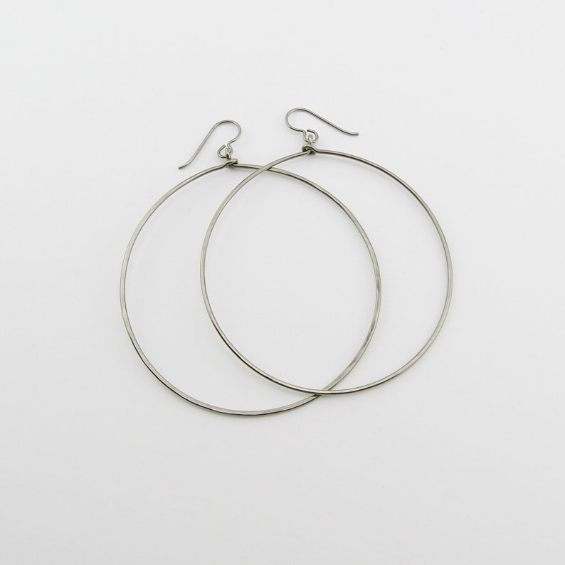 Large Dangle Niobium Hoops, Titanium Hoop Earrings for Sensitive Ears, Nickel Free Hypoallergenic Big Hoops, Silver Gray Niobium, image 5