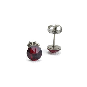 Garnet Red Studs Titanium Post Earrings, 6.5mm Deep Red Crystal Posts, Hypoallergenic Nickel Free Stud Earrings for Sensitive Ears image 5