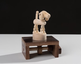 Handmade Wooden Automaton Horse: Kinetic Crank Toy