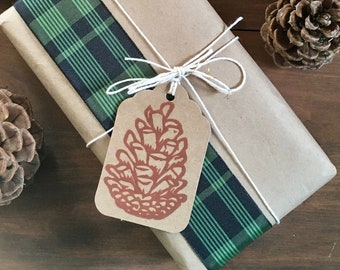 Set of 8 Handmade Vintage Inspired Christmas Gift Tags - Framed Pine Cone Christmas Tags Tripled Layered