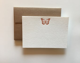 Monarch Butterfly Letterpress Note Cards: Cotton Stationary (Set of 4)