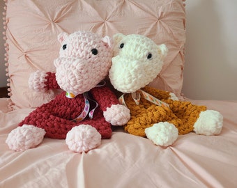 Hippo CROCHET PATTERN, Crochet Lovey, Amigurumi Hippo, Crochet Hippo, Plushie Pattern, Hippo Stuffed Animal, Hippo Lovey Pattern