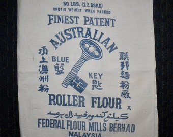 Vintage Asian / Malaysian 50 Pound Cotton Flour Sack (Unused): SACK CONDITION A