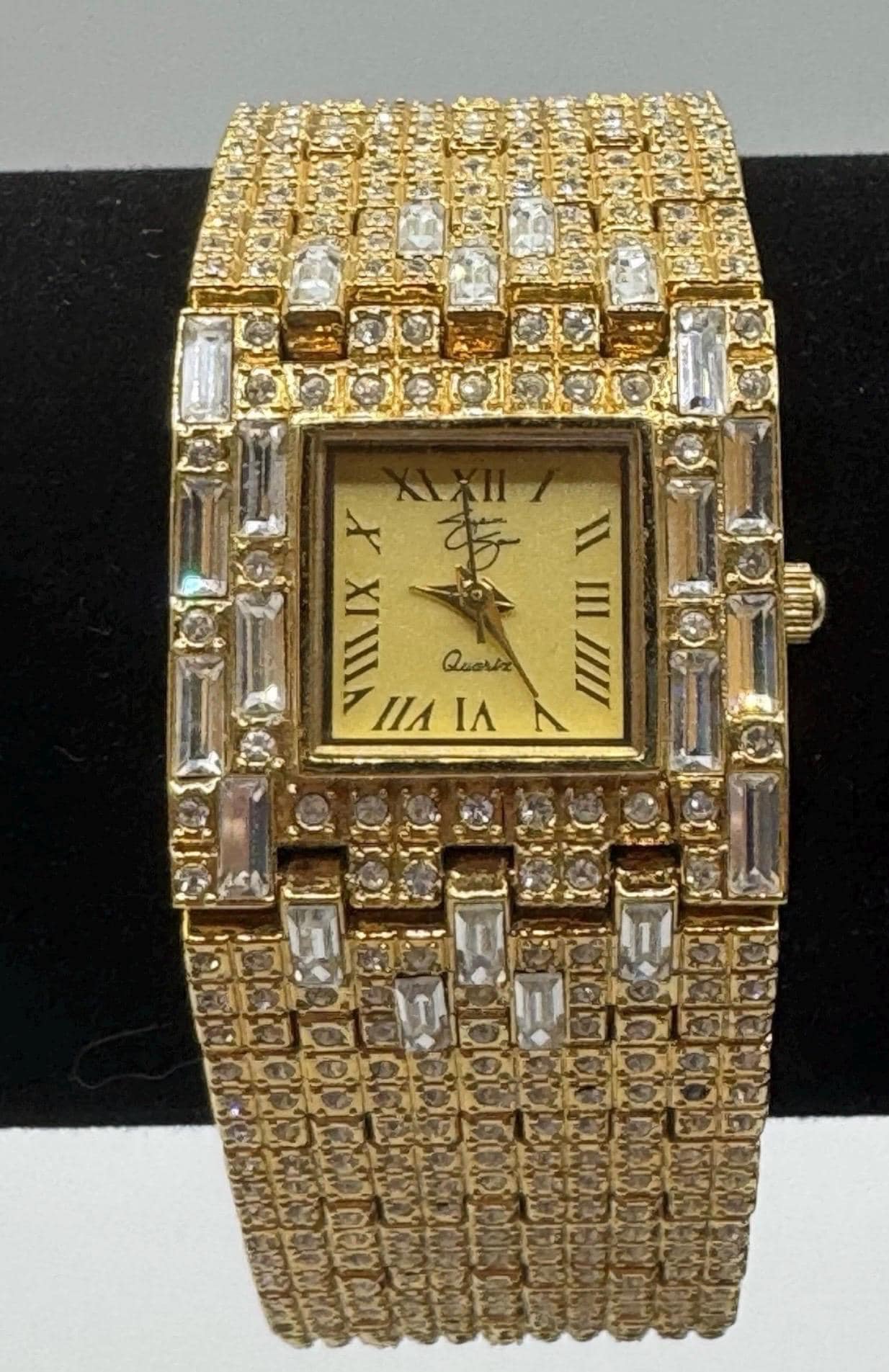 Suzanne Somers Ladies B1302 Full Pave Gold Dial 27mm Quartz Analog Watch 7 1/2\