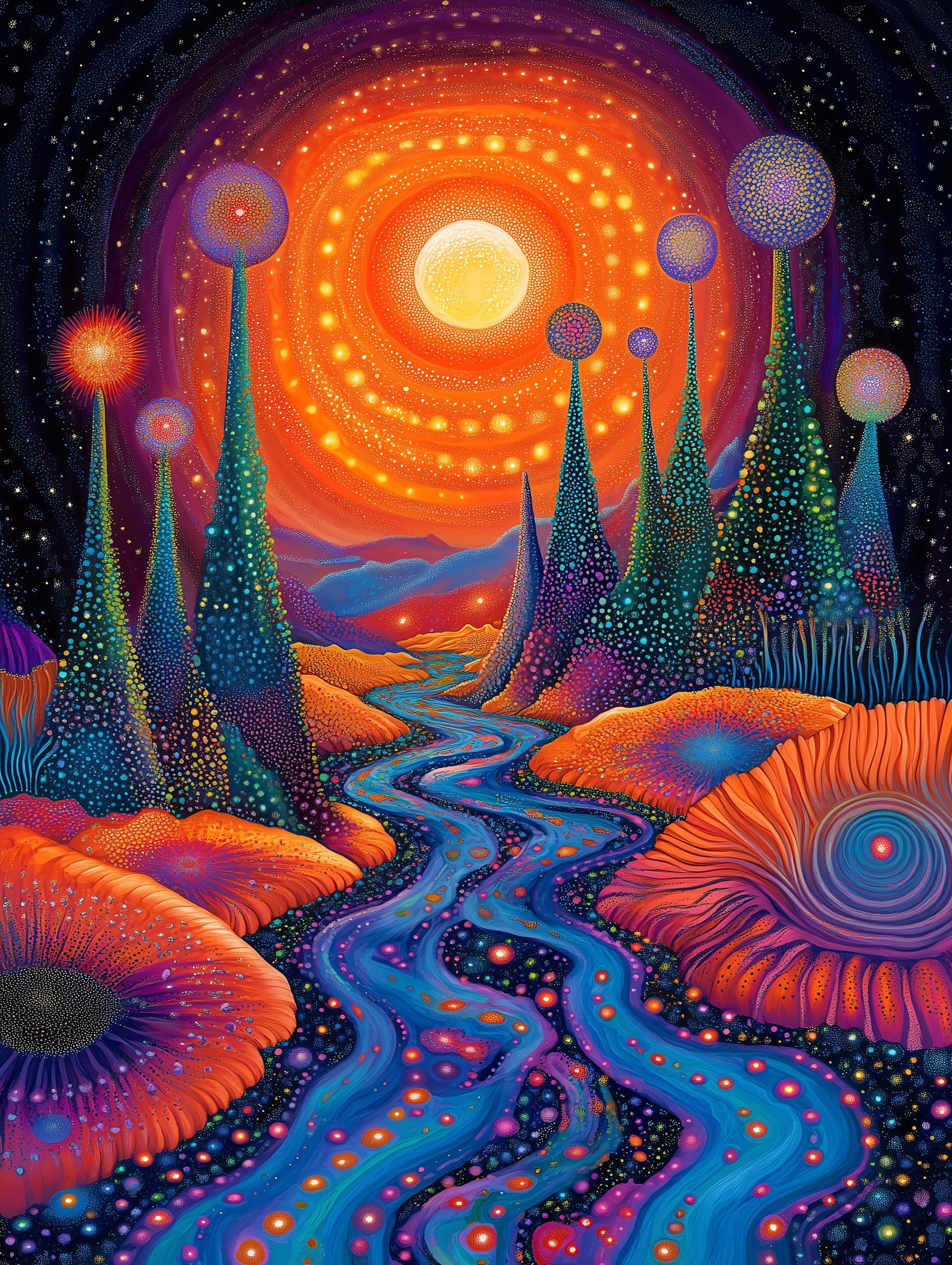 Psychedelic Landscape Art Print Set: Surreal Cosmic River (digital ...