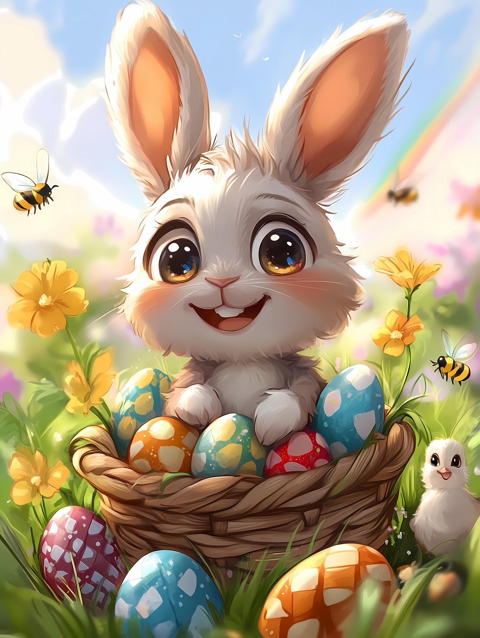 Cute Easter AI Bunny Printable Set – 5 Digital Downloads, Spring Rabbit ...