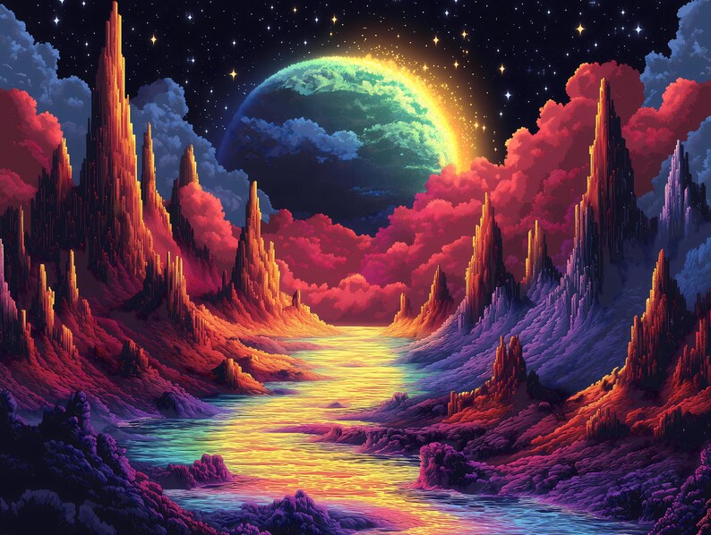 Fantasy Alien Planet Art - Vibrant Sci-fi AI Landscape Print Set - 5 ...