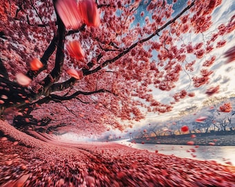 Impresión artística de paisaje de cerezos en flor: Fantasía bohemia (descarga digital)