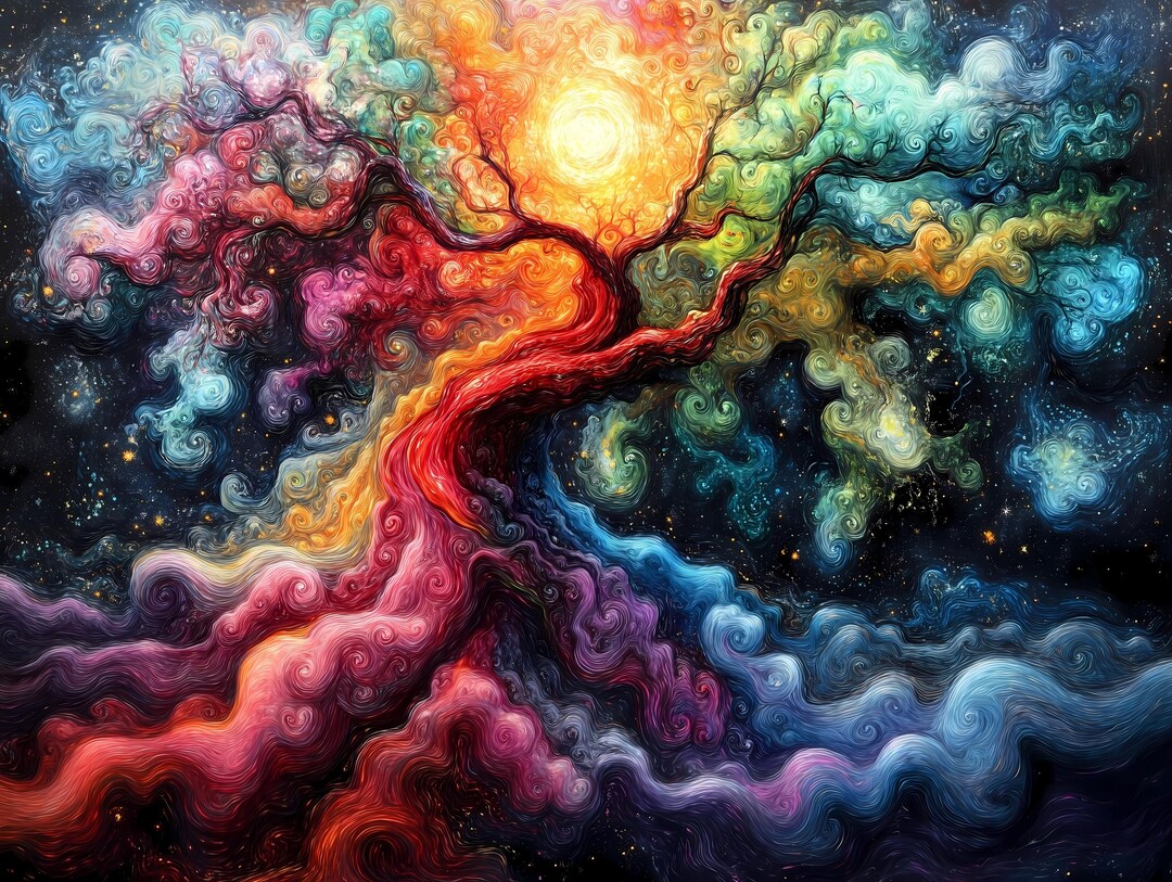 Tree of Life Fantasy Art Print Set - 5 Digital Downloads of Galaxy Wall ...