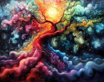 Stampa artistica della galassia Albero della vita: natura cosmica surreale (download digitale)