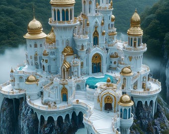 Majestic White and Gold Castle Print Set: Fantasy Kingdom Decor (Digital Download)