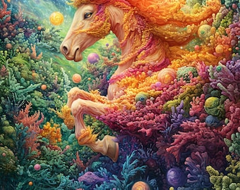 Cosmic Horse Art Print Set: Surreal Psychedelic Equine Wall Decor (Digital Download)