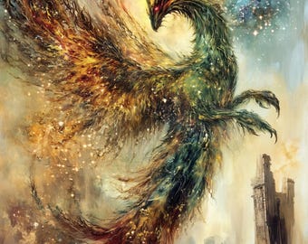 神秘的なフェニックスのアートプリント：ファンタジーゴシック異教の