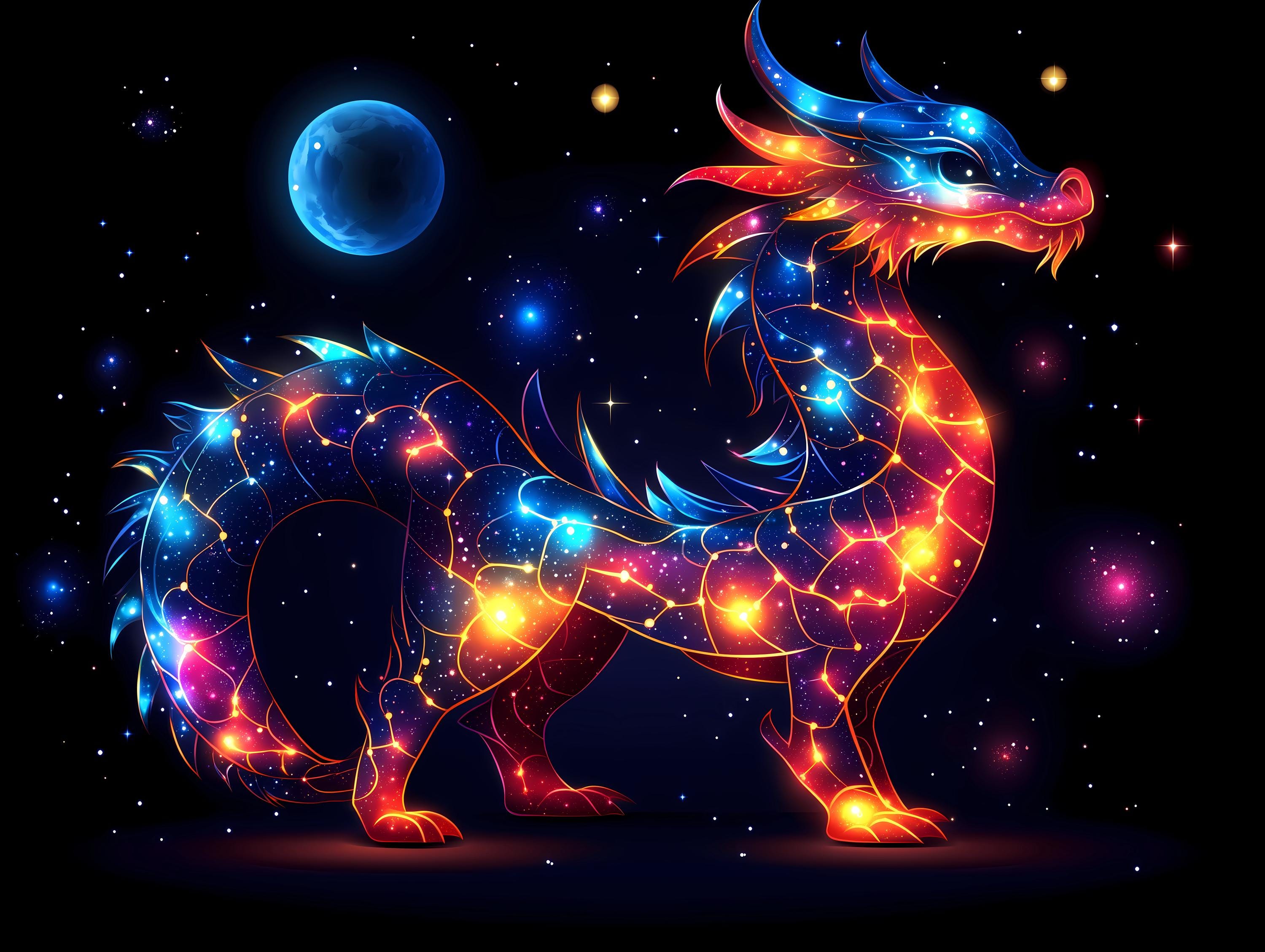 Celestial Galaxy Dragon Wall Art Print Set - 5 Digital Downloads of ...