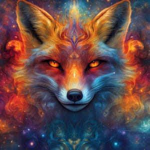 Celestial Fox Print Art Set - 5 Digital Downloads of Cosmic Animal for Fantasy Wall Decor, Vibrant Galaxy Wildlife Art, Mystical AI Artwork