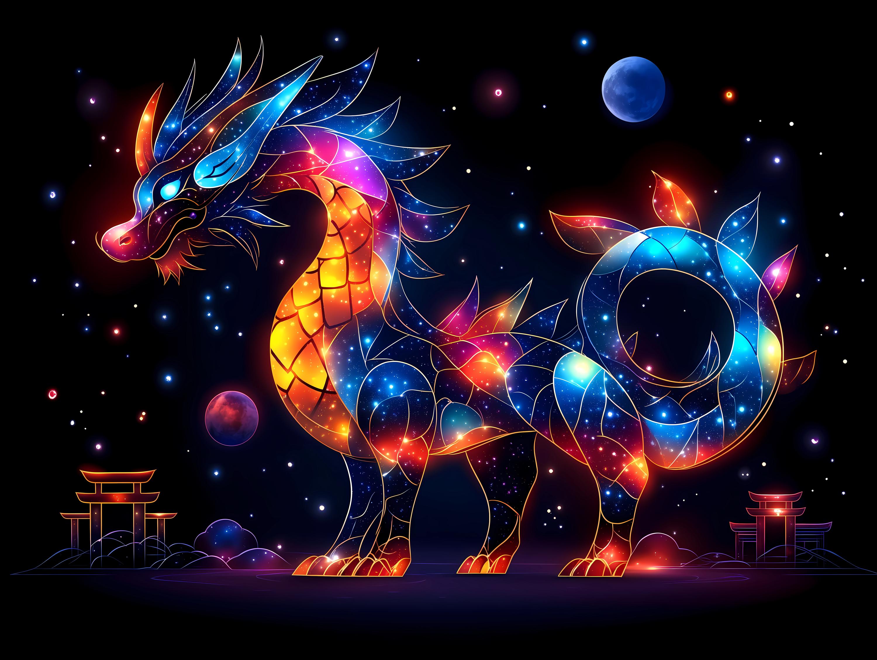 Celestial Galaxy Dragon Wall Art Print Set - 5 Digital Downloads of ...