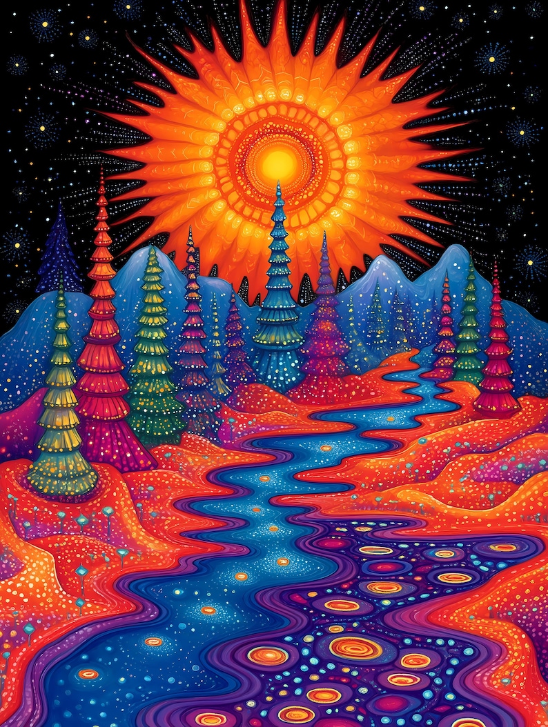 Psychedelic Landscape Art Print Set: Surreal Cosmic River (digital ...