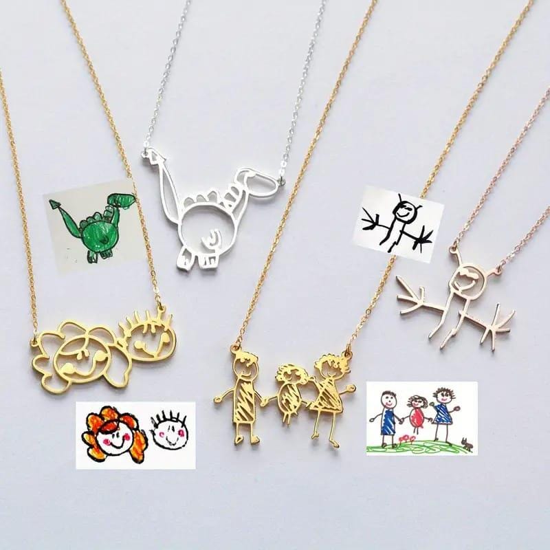 Custom Kids Drawing Necklace ,Children Artwork Necklace ,Kid Art Gift,Personlized Necklace,Grandma Gift,Mom Gift,Birthday Gift