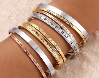 Customized inspirational mantra cuff bracelet ,quote bracelet stainless steel,inspirational bangle for Sister,Mom,Friend,Daughter